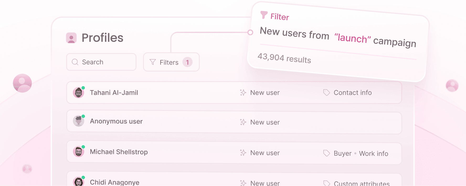 Profile list with filter applied